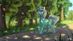 Size: 1920x1080 | Tagged: safe, artist:enderselyatdark, imported from derpibooru, lyra heartstrings, pony, unicorn, cute, female, smiling, solo, tree