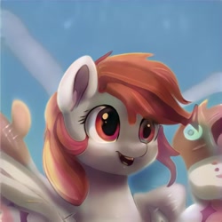 Size: 1024x1024 | Tagged: safe, artist:thisponydoesnotexist, imported from derpibooru, pegasus, pony, abstract background, ai content, ai generated, female, generator:thisponydoesnotexist, happy, neural network, solo