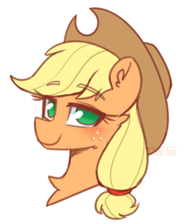 Size: 736x866 | Tagged: safe, artist:puetsua, imported from derpibooru, applejack, earth pony, pony, bust, cowboy hat, female, hat, mare, no pupils, portrait, simple background, solo, white background