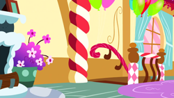 Size: 1280x720 | Tagged: safe, imported from derpibooru, screencap, 28 pranks later, season 6, background, liminal space, no pony, pinkie pie's room, scenic ponyville, sugarcube corner