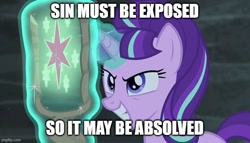 Size: 720x412 | Tagged: safe, imported from derpibooru, starlight glimmer, the cutie map, caption, far cry 5, image macro, john seed, meme, text