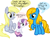 Size: 630x492 | Tagged: safe, artist:marytheechidna, imported from derpibooru, derpy hooves, sweetie belle, oc, oc:internet explorer, earth pony, pegasus, pony, robot, unicorn, ask internet explorer, amazing horse, background pony, browser ponies, female, filly, internet explorer, mare, raised hoof, sweetie bot