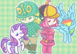 Size: 2048x1448 | Tagged: safe, artist:m_a_a_m_8, artist:まー, imported from derpibooru, rainbow dash, rarity, clothes, crossover, diego brando, digital art, hot pants, jojo's bizarre adventure, steel ball run