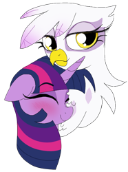 Size: 506x680 | Tagged: safe, artist:unoriginai, imported from derpibooru, gilda, twilight sparkle, chest fluff, cute, female, fluffy, gildadorable, lesbian, shipping, simple background, transparent background, twiabetes, twilda