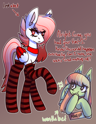 Size: 2550x3300 | Tagged: safe, artist:raya, imported from derpibooru, oc, oc only, oc:deepest apologies, oc:gray lily, clothes, rayaexperimental, socks, striped socks, thigh highs