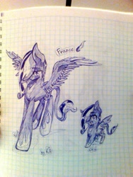 Size: 768x1024 | Tagged: safe, artist:kiwwsplash, imported from derpibooru, oc, oc only, pegasus, pony, chibi, duo, graph paper, hair over one eye, pegasus oc, smiling, text, traditional art, wings