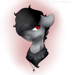 Size: 923x960 | Tagged: safe, artist:chrystal_company, imported from derpibooru, oc, oc only, earth pony, pony, earth pony oc, hair over one eye, jewelry, neckerchief, necklace, red eyes, solo