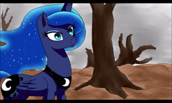 Size: 800x480 | Tagged: safe, artist:yordisz, imported from derpibooru, princess luna, alicorn, pony, cloud, cloudy, dead trees, desert, fanfic art, female, solo, tree