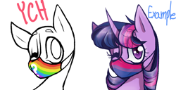 Size: 944x484 | Tagged: safe, artist:kaywhitt, imported from derpibooru, twilight sparkle, pony, bi-twi, bisexual, bisexual pride flag, bust, commission, face mask, pride, pride flag, ych example, your character here