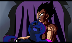 Size: 800x480 | Tagged: safe, artist:yordisz, imported from derpibooru, princess luna, alicorn, saiyan, close eyes, comforting, crossover, crossover shipping, dragon ball, dragon ball super, dragon ball z, eyes closed, fanfic art, hug, injured, one eye closed, shipping, surprised, vegeta