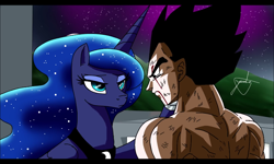 Size: 800x480 | Tagged: safe, artist:yordisz, imported from derpibooru, princess luna, alicorn, saiyan, comforting, crossover, crossover shipping, dragon ball, dragon ball super, dragon ball z, fanfic art, injured, night, shipping, vegeta