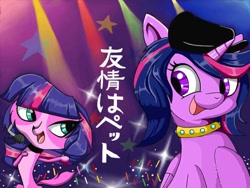 Size: 680x510 | Tagged: safe, artist:zebra10045, imported from derpibooru, twilight sparkle, alicorn, dog, alternate hairstyle, hat, japanese, littlest pet shop, lps, microphone, parody, translated in the comments, translation request, twilight barkle, twilight sparkle (alicorn), zoe trent