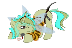 Size: 1200x800 | Tagged: safe, artist:scoundrel scaramouche, imported from derpibooru, oc, oc:piper, bee, insect, pony, unicorn, colored, flat colors, owner:brainiac, png