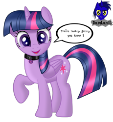 Size: 3840x4154 | Tagged: safe, alternate version, artist:damlanil, imported from derpibooru, twilight sparkle, alicorn, pony, collar, comic, cute, cutie mark collar, female, fourth wall, horn, latex, looking at you, makeup, mare, raised hoof, rubber, shiny, shiny mane, show accurate, silly, simple background, smiling, solo, talking to viewer, transparent background, twiabetes, twilight sparkle (alicorn), vector, wings