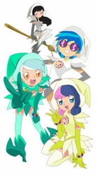 Size: 194x350 | Tagged: safe, artist:royaleanimequeen, imported from derpibooru, bon bon, dj pon-3, lyra heartstrings, octavia melody, sweetie drops, vinyl scratch, human, equestria girls, boots, broom, clothes, crossover, doremi, glasses, gloves, hat, humanized, magical doremi, ojamajo doremi, picture for breezies, shoes, witch, witch apprentice, witch costume, witch hat