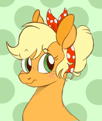 Size: 776x926 | Tagged: safe, artist:woollily, imported from derpibooru, applejack, pony, equestria girls, equestria girls series, five to nine, alternate hairstyle, blushing, bust, cute, equestria girls ponified, female, hair bun, hairband, jackabetes, kerchief, mare, ponified, portrait, solo