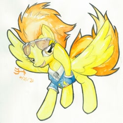 Size: 600x600 | Tagged: safe, artist:michiito, imported from derpibooru, spitfire, pony, clothes, female, looking at you, solo, sunglasses, traditional art, uniform, wonderbolts uniform