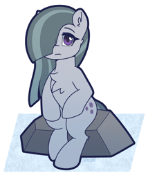 Size: 1234x1443 | Tagged: safe, artist:puetsua, imported from derpibooru, marble pie, earth pony, pony, 3:, chest fluff, cute, ear fluff, female, looking at you, marblebetes, mare, rock, sitting, solo