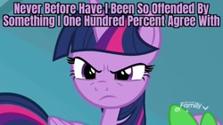 Size: 1280x720 | Tagged: safe, edit, edited screencap, imported from derpibooru, screencap, spike, twilight sparkle, alicorn, school raze, caption, image macro, james acaster, op has a point (reaction image), reaction image, text, twilight sparkle (alicorn)