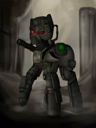 Size: 4000x5307 | Tagged: safe, artist:amywhooves, imported from derpibooru, oc, oc only, pony, absurd resolution, armor, crossover, fallout, metal, solo, video game crossover