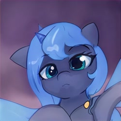 Size: 1024x1024 | Tagged: safe, artist:thisponydoesnotexist, imported from derpibooru, alicorn, pony, ai content, ai generated, cute, female, filly, generator:thisponydoesnotexist, neural network, not luna, pouting, solo, younger