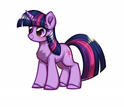 Size: 2048x1780 | Tagged: safe, artist:wkirin, imported from derpibooru, twilight sparkle, pony, unicorn, chest fluff, emala jiss challenge, female, mare, simple background, smiling, solo, standing, unicorn twilight, white background