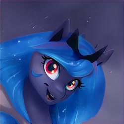 Size: 1024x1024 | Tagged: safe, artist:thisponydoesnotexist, imported from derpibooru, alicorn, pony, ai content, ai generated, bust, cute, female, generator:thisponydoesnotexist, neural network, red eyes, smiling, solo