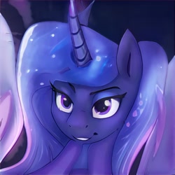 Size: 1024x1024 | Tagged: safe, artist:thisponydoesnotexist, imported from derpibooru, oc, alicorn, pony, ai content, ai generated, bust, ethereal mane, female, generator:thisponydoesnotexist, neural network, not luna, solo, starry mane