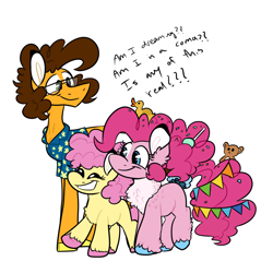 Size: 2048x2048 | Tagged: safe, artist:summersketch-mlp, imported from derpibooru, cheese sandwich, li'l cheese, pinkie pie, earth pony, pony, the last problem, cheesepie, family, female, male, shipping, straight, trio