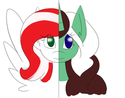 Size: 1000x785 | Tagged: safe, artist:kaggy009, imported from derpibooru, oc, oc:peppermint pattie, oc:peppermint pattie (unicorn), pegasus, pony, unicorn, ask peppermint pattie, duality, female, mare