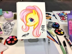 Size: 540x405 | Tagged: safe, artist:majoy_tokyo, imported from derpibooru, fluttershy, pony, 2018, female, japan comic art expo, solo, traditional art