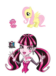 Size: 500x675 | Tagged: safe, artist:majoy_tokyo, imported from derpibooru, fluttershy, pegasus, pony, vampire, digital art, draculaura, missing cutie mark, monster high, monster high logo, my little pony logo