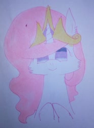 Size: 504x680 | Tagged: safe, artist:mii-chan, artist:みいちゃん, imported from derpibooru, princess celestia, alicorn, pony, crown, cute, female, jewelry, pink-mane celestia, regalia, solo, traditional art, young celestia