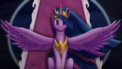 Size: 3840x2160 | Tagged: safe, artist:tenebrisnoctus, imported from derpibooru, twilight sparkle, alicorn, pony, the last problem, crown, doodle, jewelry, older, older twilight, princess twilight 2.0, regalia, sitting, solo, spread wings, twilight sparkle (alicorn), wings