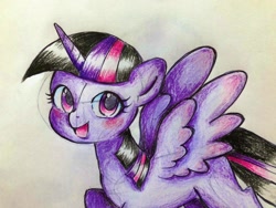 Size: 2048x1536 | Tagged: safe, artist:kanashiona, imported from derpibooru, twilight sparkle, alicorn, pony, colored pencil drawing, cute, female, open mouth, smiling, solo, traditional art, traditional drawing, twilight sparkle (alicorn)