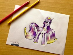 Size: 2048x1536 | Tagged: safe, artist:kanashiona, imported from derpibooru, twilight sparkle, alicorn, pony, colored pencil drawing, crown, female, jewelry, regalia, smiling, solo, traditional art, twilight sparkle (alicorn)