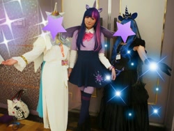 Size: 1024x768 | Tagged: safe, artist:arue_07, artist:bunnyoxo, imported from derpibooru, princess celestia, princess luna, twilight sparkle, alicorn, human, clothes, convention:japanponycon, cosplay, costume, irl, irl human, japan ponycon, photo, socks, thigh highs