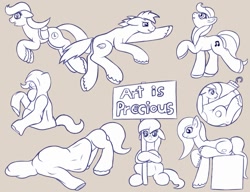 Size: 1299x1000 | Tagged: safe, artist:redquoz, imported from derpibooru, oc, earth pony, pony, clothes, crossed hooves, dancing, drawpile, earth pony oc, female, group, hoodie, hooves, jumping, lineart, male, mare, ornament, paintstorm studio, protest, silly, simple background, sketch, sketch dump, stallion, trapped, unhappy