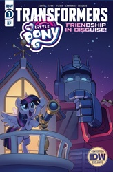 Size: 533x811 | Tagged: safe, idw, imported from derpibooru, twilight sparkle, alicorn, pony, robot, spoiler:friendship in disguise, convention exclusive, crossover, friendship in disguise, optimus prime, san diego comic con, sdcc 2020, telescope, transformers, twilight sparkle (alicorn)