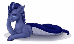 Size: 2894x1750 | Tagged: safe, artist:chrystal_company, imported from derpibooru, oc, oc only, lamia, original species, colored hooves, lying down, one eye closed, prone, simple background, solo, white background, wink