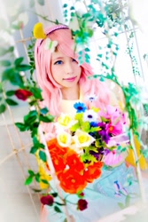 Size: 533x800 | Tagged: safe, artist:don_ttir, imported from derpibooru, fluttershy, human, butterfly hairpin, clothes, cosplay, costume, flower, hairpin, irl, irl human, photo, pony ears, smiling