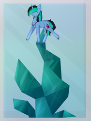 Size: 2067x2756 | Tagged: safe, artist:chrystal_company, imported from derpibooru, oc, oc only, oc:nightmare chrystal, crystal pony, pony, unicorn, balancing, colored hooves, eyes closed, horn, jewelry, necklace, smiling, solo, unicorn oc