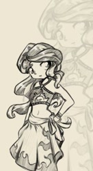 Size: 279x512 | Tagged: safe, artist:alazak, imported from derpibooru, sunset shimmer, human, equestria girls, belly button, bikini, clothes, female, humanized, monochrome, solo, swimsuit, zoom layer