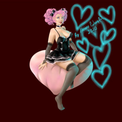 Size: 5500x5500 | Tagged: safe, artist:alejandraarelycc, imported from derpibooru, pinkie pie, human, absurd resolution, barefoot, belly button, bow, breasts, busty pinkie pie, choker, clothes, dress, ear piercing, earring, evening gloves, feet, female, fingerless elbow gloves, fingerless gloves, gloves, hair bow, humanized, jewelry, lace, lingerie, long gloves, necklace, piercing, sitting, skirt, smiling, socks, solo, stockings, thigh highs
