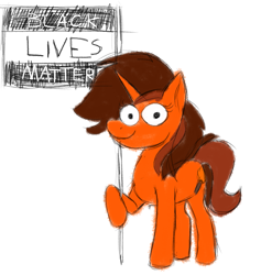 Size: 1961x2068 | Tagged: safe, artist:mcsplosion, imported from derpibooru, oc, oc only, oc:painterly flair, pony, unicorn, anti-fascism, black lives matter, female, flag, flag pole, high res, horn, mare, politics, unicorn oc