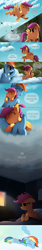 Size: 788x4660 | Tagged: safe, artist:ruhje, artist:wonkysole, edit, editor:scootabuser, imported from derpibooru, rainbow dash, scootaloo, pegasus, pony, comic, dream, duo, female, filly, flying, mare, sad