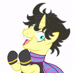 Size: 884x879 | Tagged: safe, artist:thurder2020, imported from derpibooru, pony, unicorn, animated, battle tendency, clapping ponies, crossing the memes, derp, gif, happy, i didn't listen, jojo's bizarre adventure, joseph joestar, meme, ponified, seizure warning