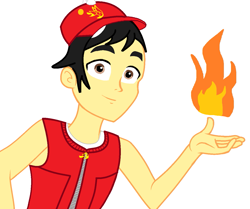 Size: 1227x1024 | Tagged: safe, artist:mlpandboboiboyfan, edit, imported from derpibooru, oc, equestria girls, black hair, boboiboy, boboiboy api, brown eyes, cap, clothes, fire, hat, jacket, looking at you, simple background, smiley face, smiling, vector, white background