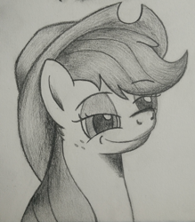 Size: 2340x2677 | Tagged: safe, artist:naen, imported from derpibooru, applejack, pony, female, mare, pencil drawing, sketch, smiling, smug, solo, traditional art