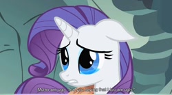 Size: 846x471 | Tagged: safe, imported from derpibooru, screencap, rarity, pony, unicorn, a dog and pony show, cave, crying, female, floppy ears, mare, sad, solo